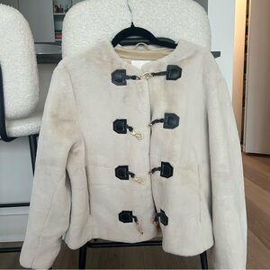 H&M Cream Teddy Jacket with Black Toggles